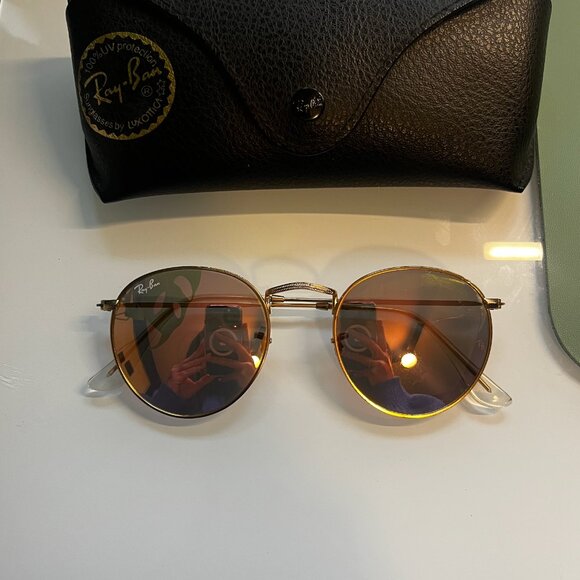 AUTHENTIC Ray-Ban RB3447 Round Metal Sunglasses – Gold Frame, Pink Lens - Picture 1 of 7